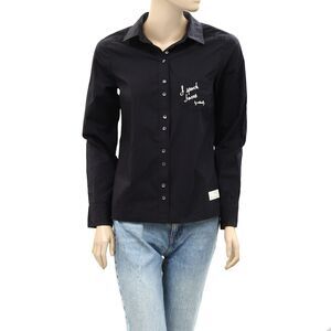 Odd Molly Anthropologie Buttondown Lace Shirt Blouse Top Black Cotton L-3 260430